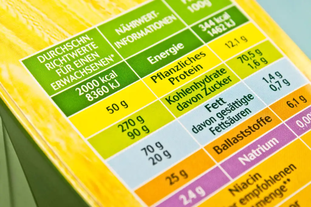 close-up of nutritional facts of food item.