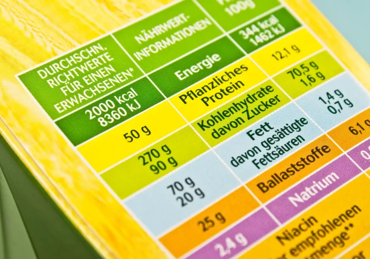 close-up of nutritional facts of food item.