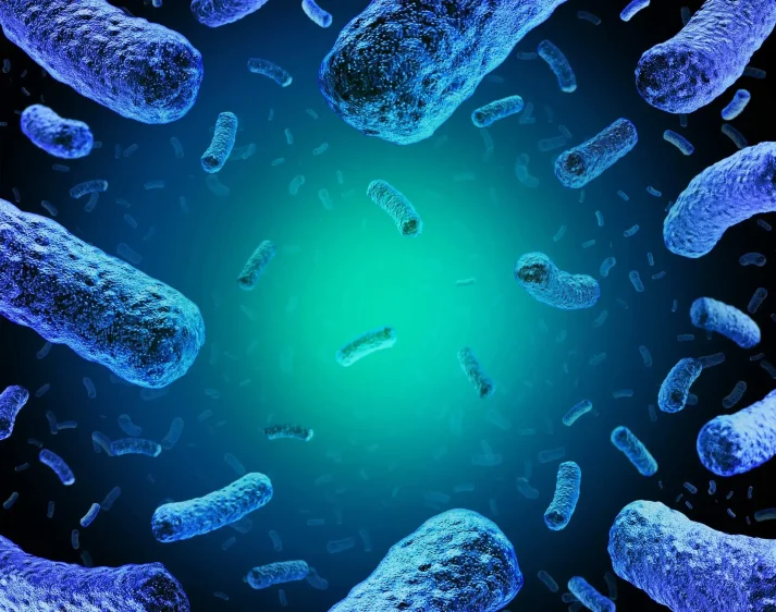 AI generated view of Listeria suspended in liquid.